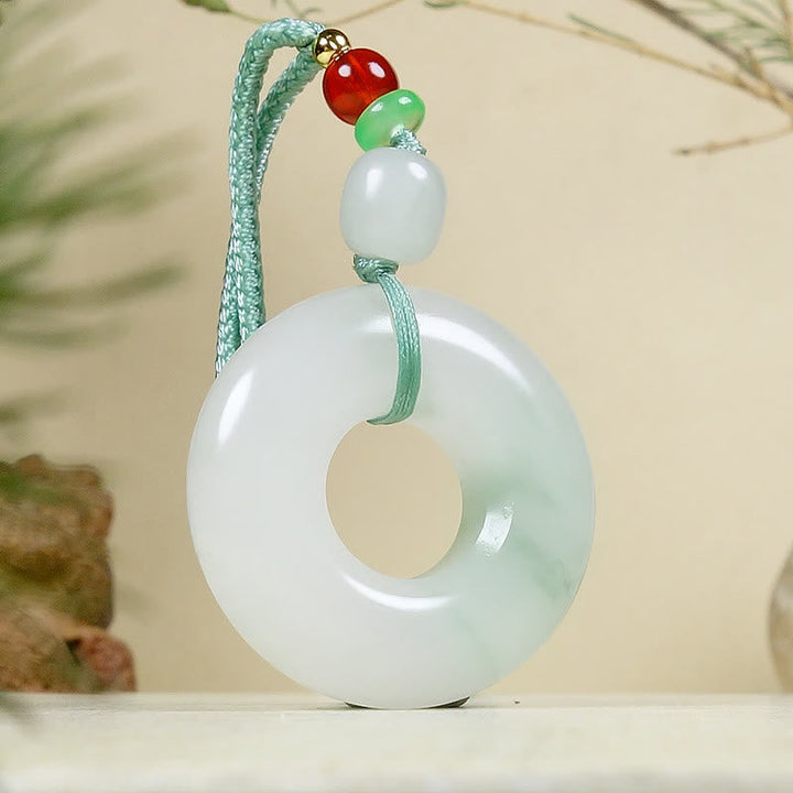 Jade Anhänger Donut Kette Natur Grün