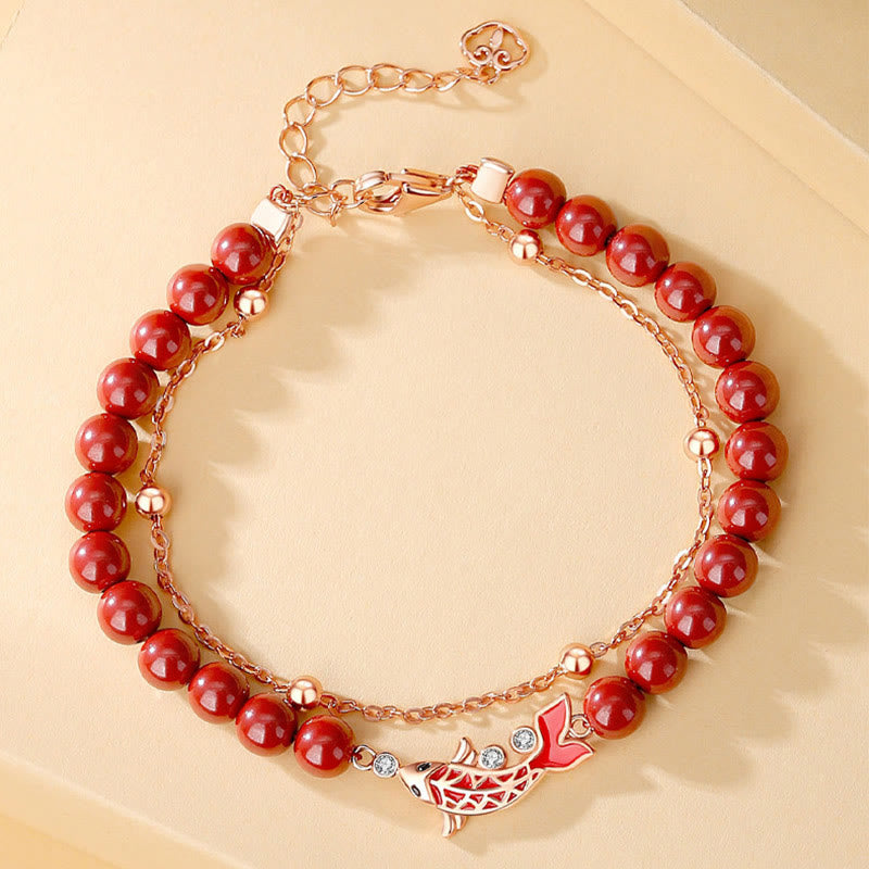 Armband 925 Silber Zinnober Koi Fisch rotes Perlen Glück Wohlstand