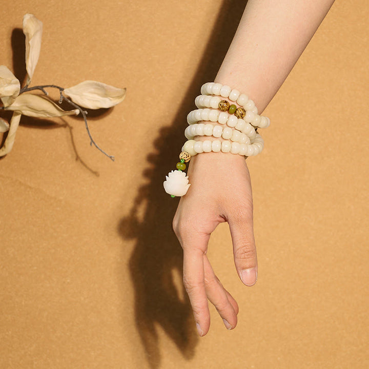 Armband Weißer Jade Lotus Mala "Harmonie"