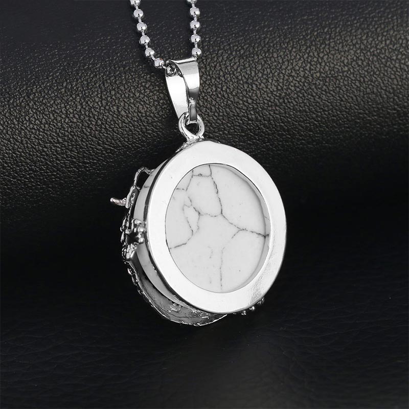 Silberne Kette Weißer Marmor Anhänger Rosenquarz Drachen Heilung Harmonie