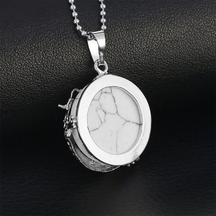 Silberne Kette Weißer Marmor Anhänger Rosenquarz Drachen Heilung Harmonie