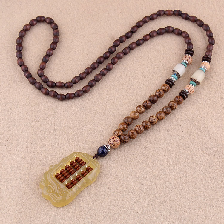 Anhänger Kette Tibetischer Bodhi Achat Harmonie Abakus Holzperlen