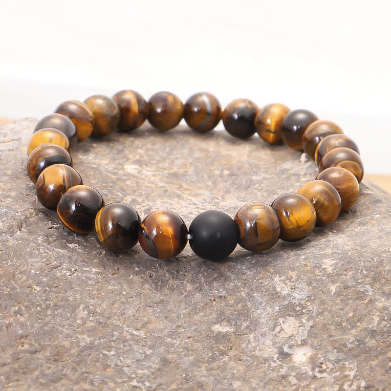 Mala 108 Perlen Tigerauge – Schutz Armband mit braunen gestreiften Natursteinen