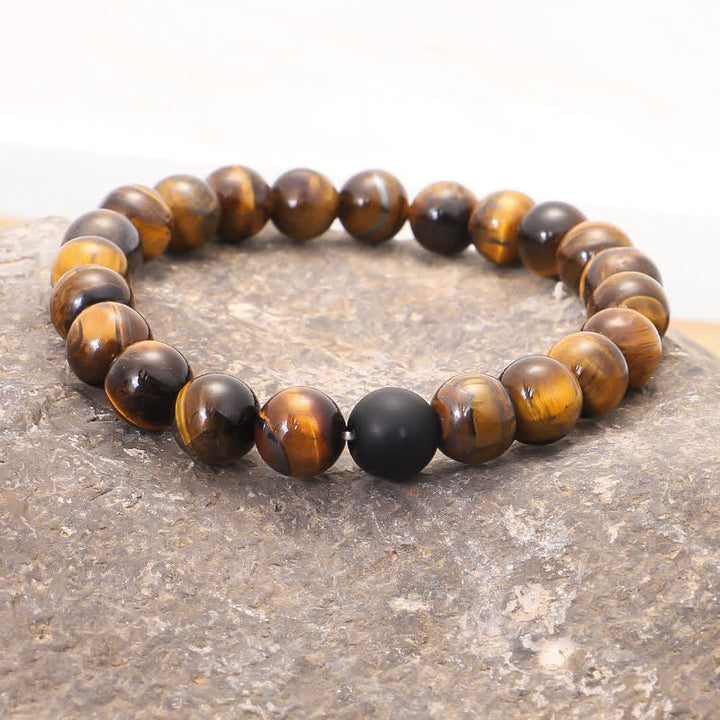 Mala 108 Perlen Tigerauge – Schutz Armband mit braunen gestreiften Natursteinen