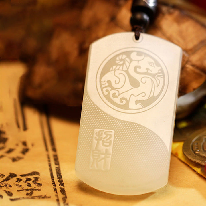 Kette weiße Jade Pixiu Yin Yang Schutz Anhänger