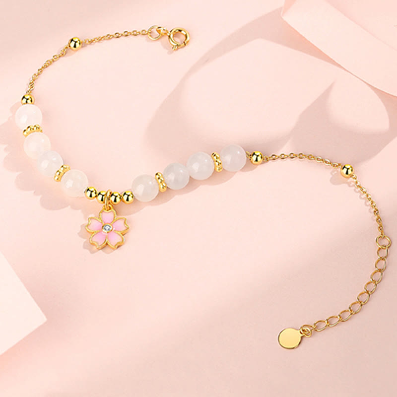 Armband 925 Silber weiße Jade Blütenanhänger elegant getragen