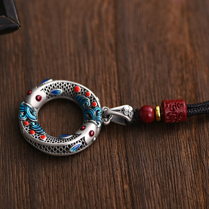 Kette Kupfer Koi Friedensschnalle Wohlstand mit roten Perlen Anhänger