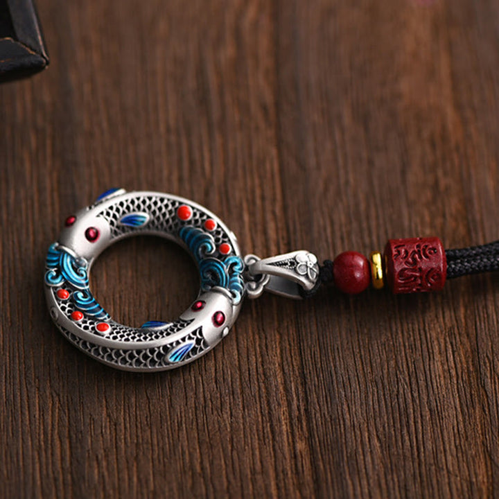 Kette Kupfer Koi Friedensschnalle Wohlstand mit roten Perlen Anhänger