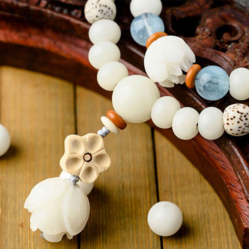 Armband weiße Jade Bodhi Lotus Segen Perlen Naturstein elastisch.