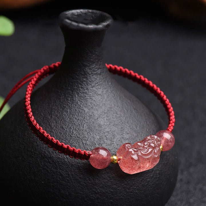 Rotes Armband Erdbeerquarz Pixiu elastisch Glück Stein Perlen.