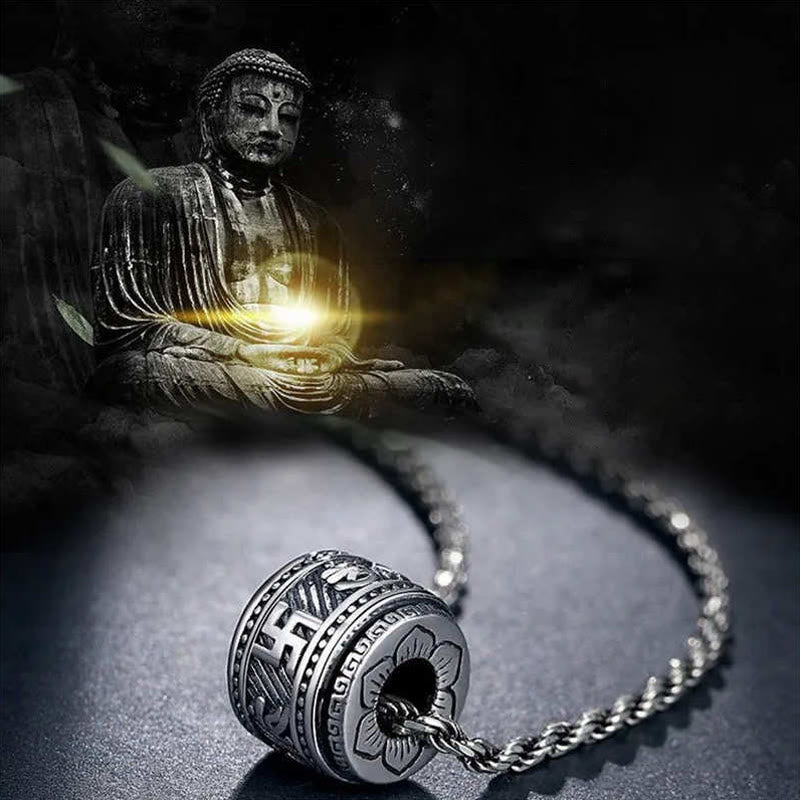 Silber Kette Om Mani Padme Hum Anhänger Schutz Erleuchtung