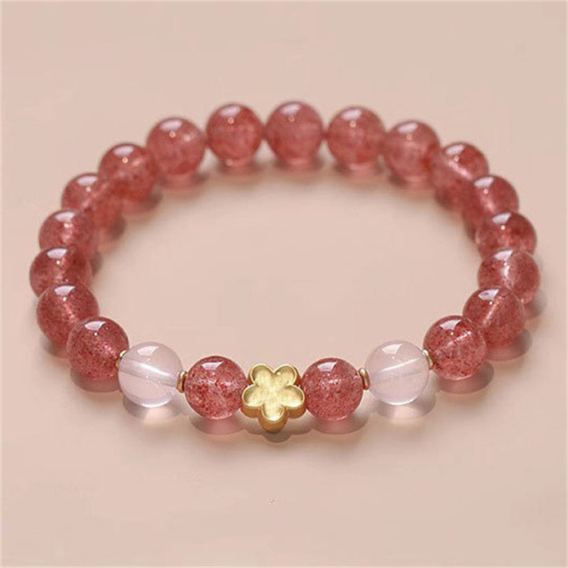 Armband Erdbeerquarz Pfirsichblüte elastisch Naturstein rosa transparent golden