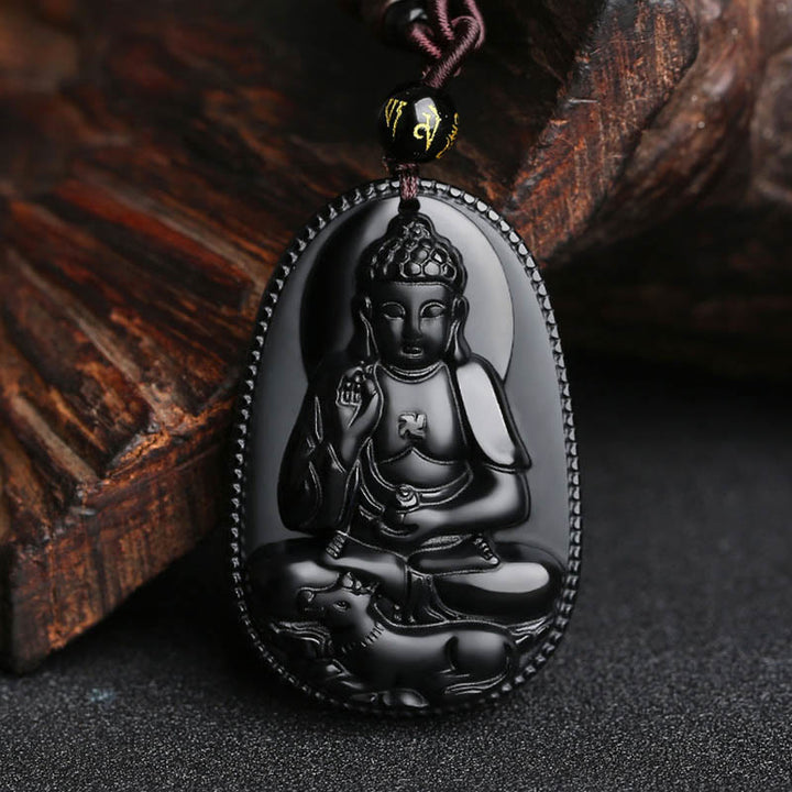 Obsidian Anhänger Buddha Kette Geburtsbuddha Halskette
