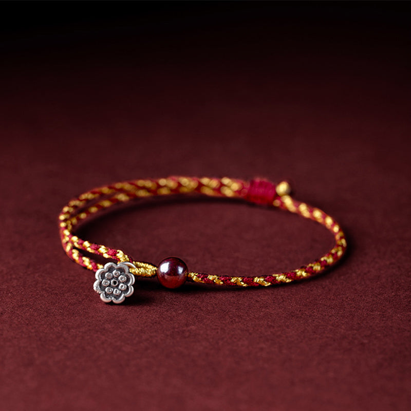 Armband Rot Gold Kordel Lotus Anhänger – Frieden Glück