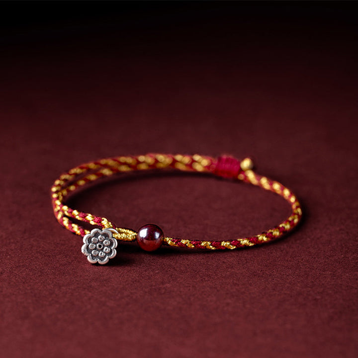 Armband Rot Gold Kordel Lotus Anhänger – Frieden Glück
