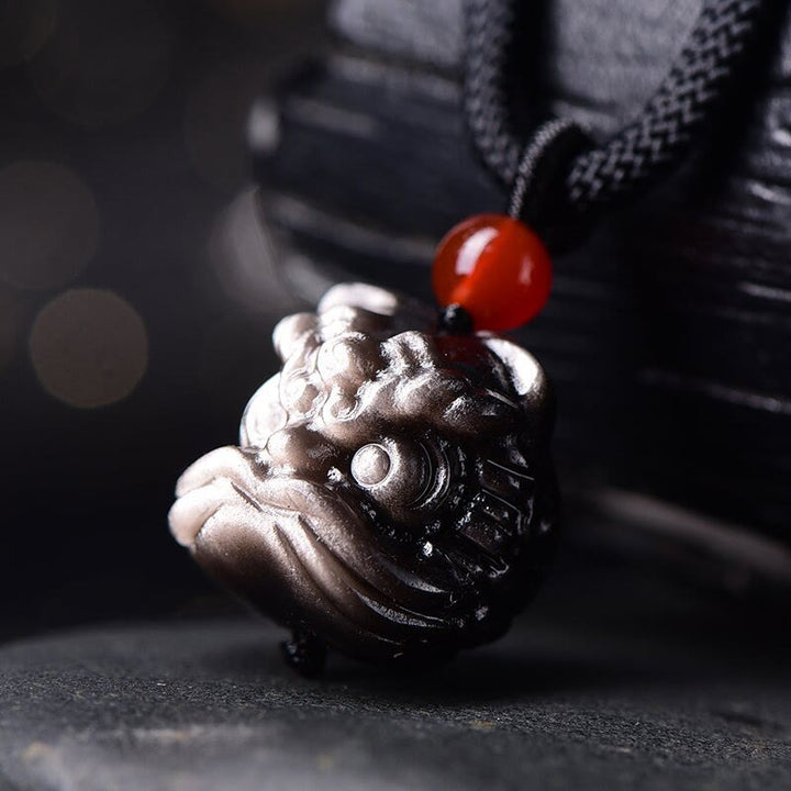 Kette schwarzer Obsidian tanzender Löwe – Schutz