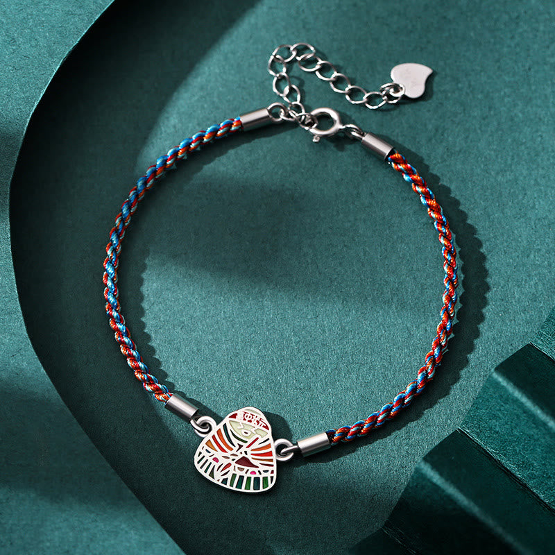 Rotes blaues Armband 925 Silber mit Herzanhänger Glück Energie