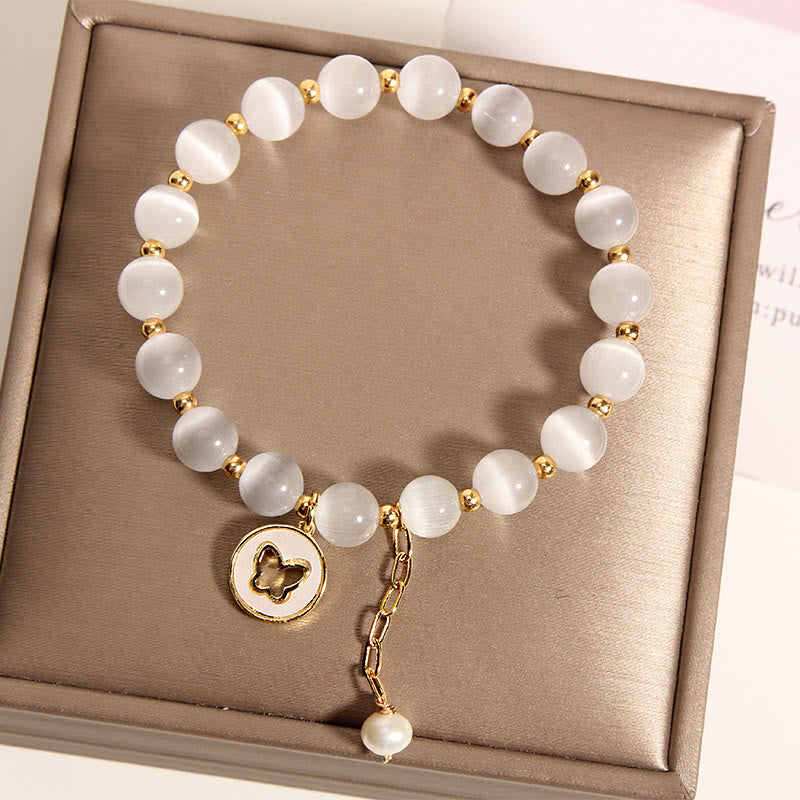 Armband Schmetterling – Liebe Energie weißer Mondstein elegant golden