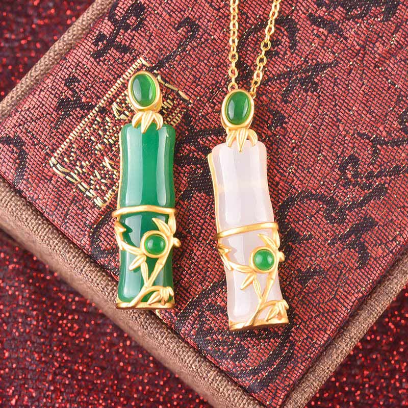Kette Jade Bambus Heilstein – Schutz & Energie – Bild 11 – Jade Bambus Kette Anhänger Heilstein grün weiß gold Schutz Energie