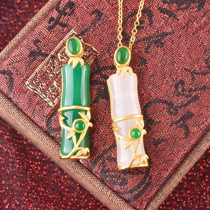 Kette Jade Bambus Heilstein – Schutz & Energie – Bild 11 – Jade Bambus Kette Anhänger Heilstein grün weiß gold Schutz Energie