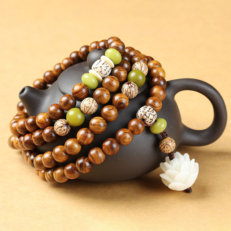 Mala Tibet Rosenholz Lotus - Schutz & Ruhe