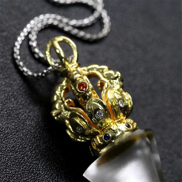 Kette Liuli-Kristall Vajra Lotus Tibet Stärke goldene Krone Anhänger