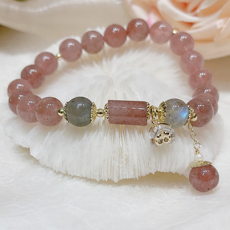 Armband Erdbeerquarz Mondstein Mond Liebe Energie rosé Naturstein