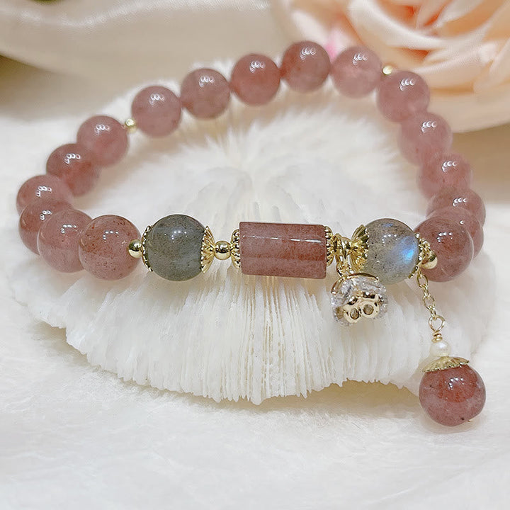Armband Erdbeerquarz Mondstein Mond Liebe Energie rosé Naturstein
