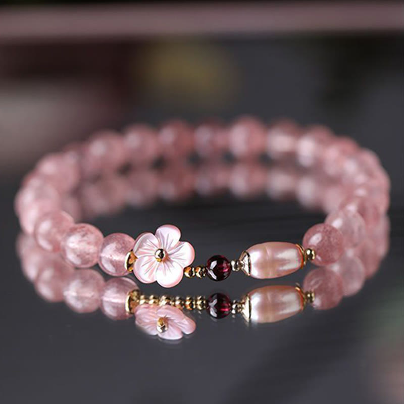 Armband Erdbeerquarz Pfirsichblüte – Liebe