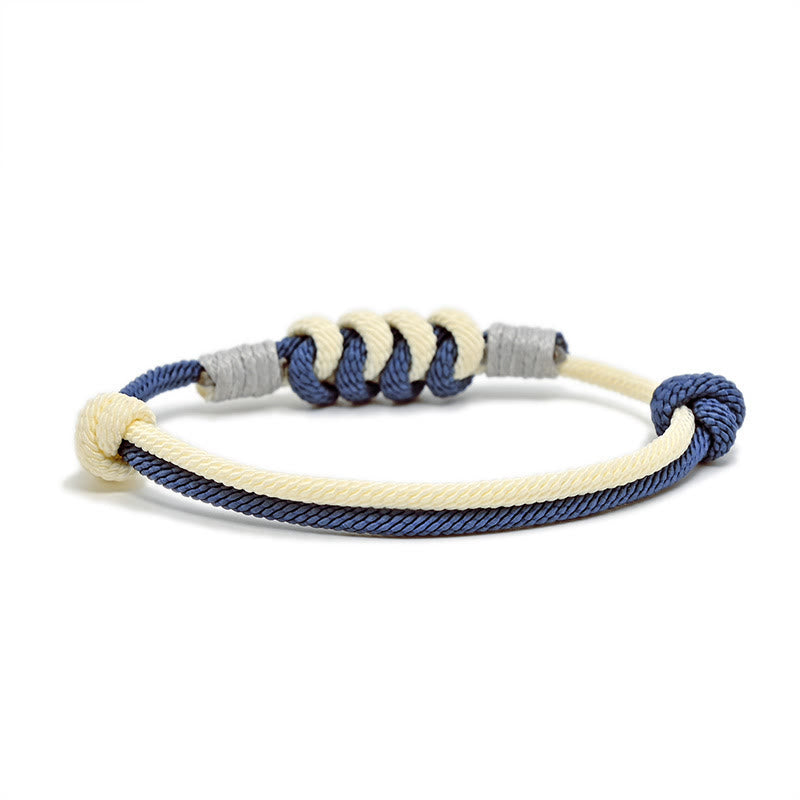 Armband Geflochten Knoten – Stärke blau creme Seil elastisch verstellbar.