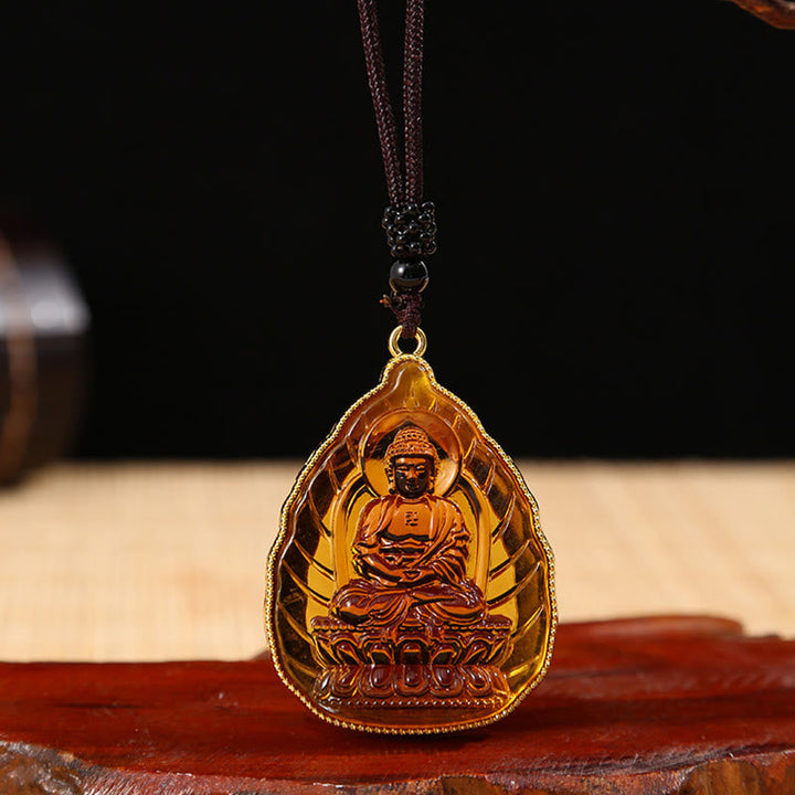 Kette Liuli-Kristall Buddha Tibet Anhänger golden