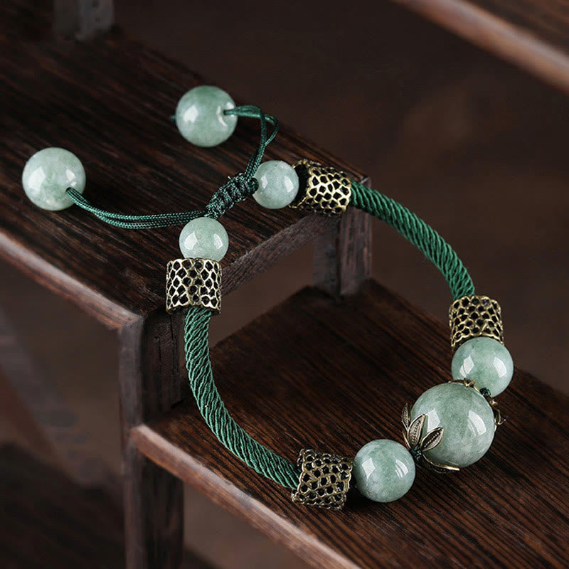 Jade Grün Armband Geflochten mit Perlen Glück Wohlstand Schmuck