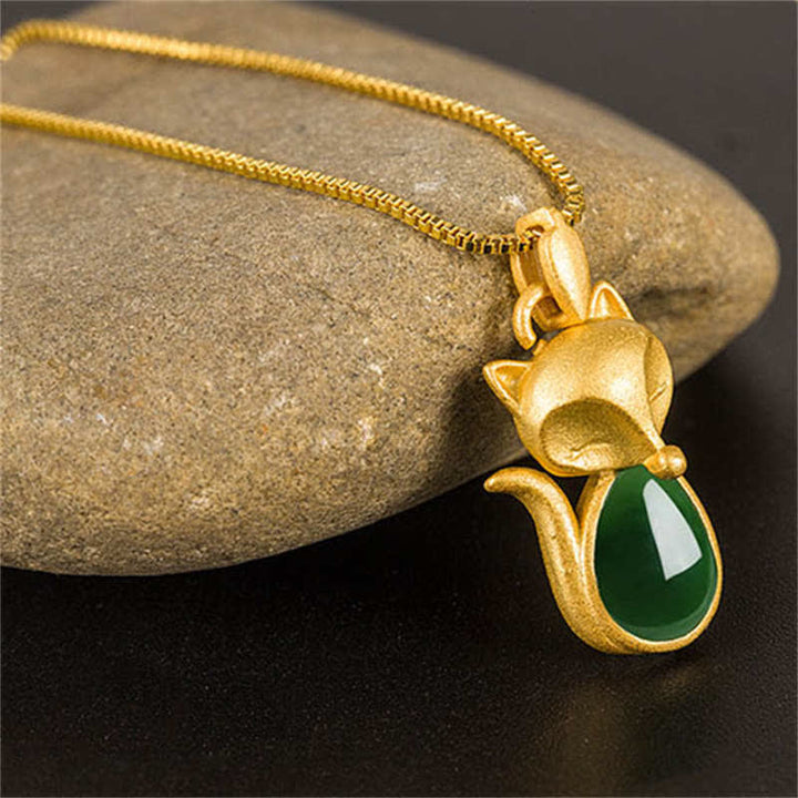 Kette grüner Chalcedon Fuchs Edelstein Mut gold