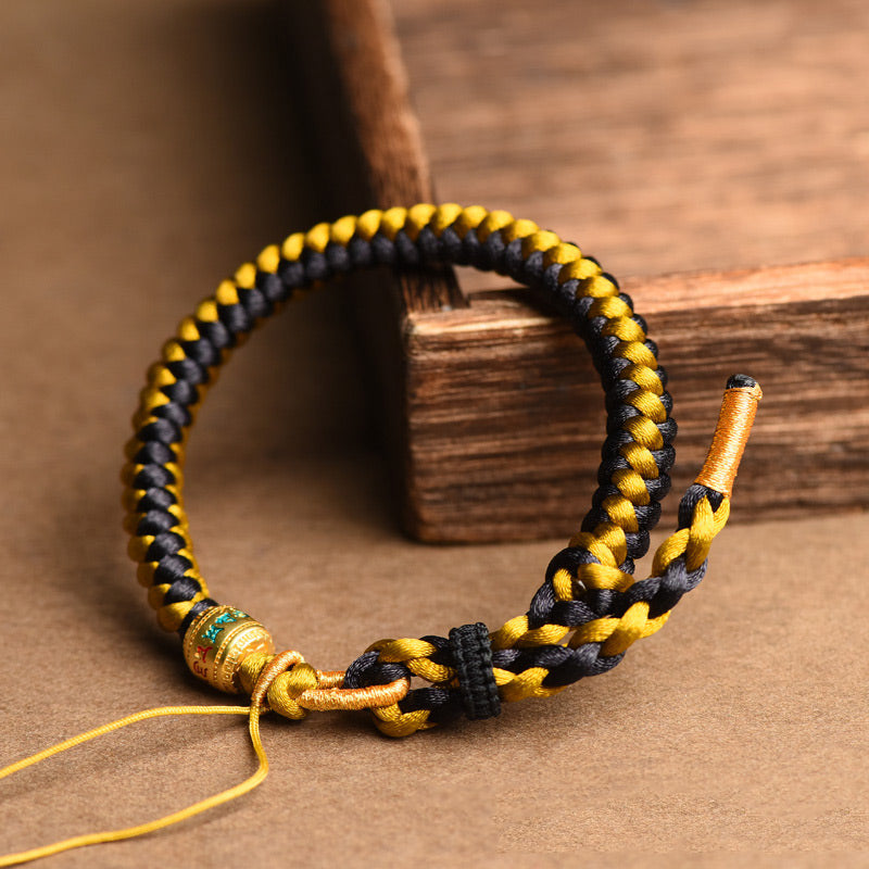 Geflochtenes Armband Om Mani Padme Hum Gold Schwarz Buddhismus Schmuck