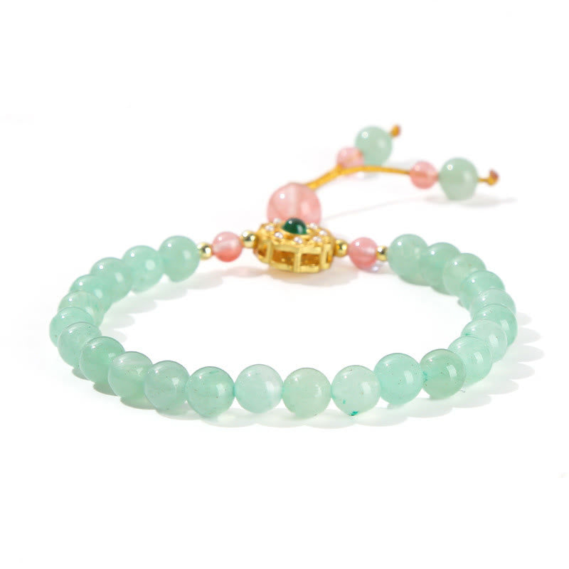 Armband Grüner Aventurin mit rosa Perlen goldener Verschluss elastisch