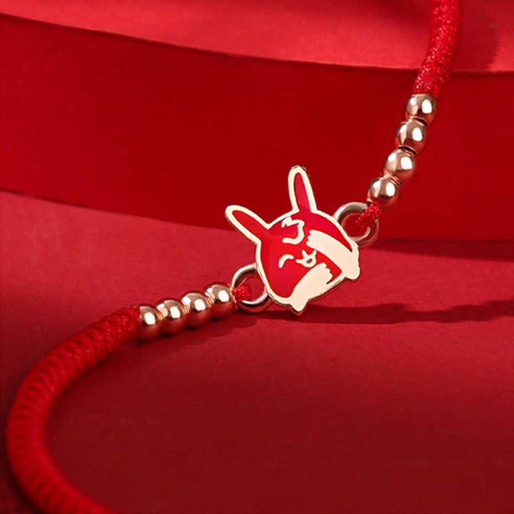 Rotes Armband 925 Silber Chinesisches Tierkreis Schwein Glück Energie