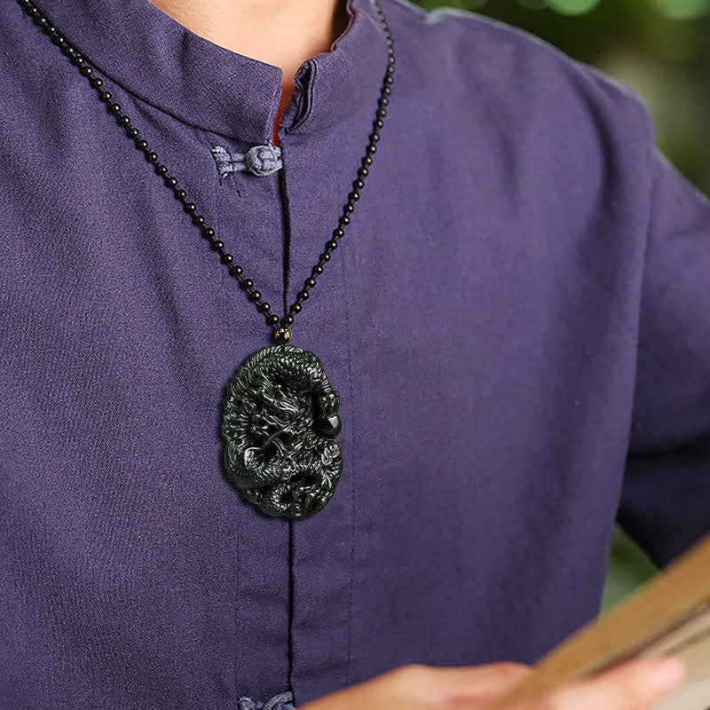 Anhänger Kette Cyan Jade Drachen Harmonie schwarz