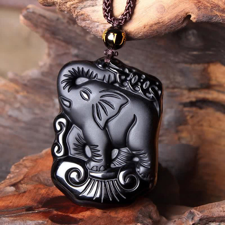Obsidian Elefant Heilstein – Schutz & Reinigung – Bild 8 – Obsidian Elefant Heilstein Anhänger schwarze Kette Schutzstein Naturstein