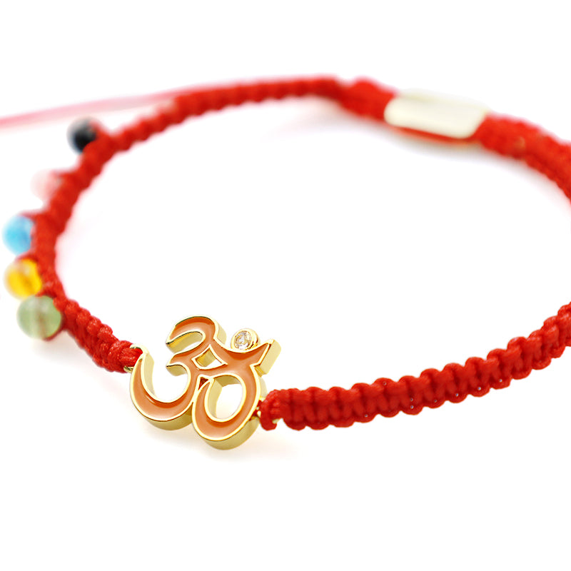 Armband Tibet OM Mindfulness Rotes Schnur Perlen elastisch Handgelenk.