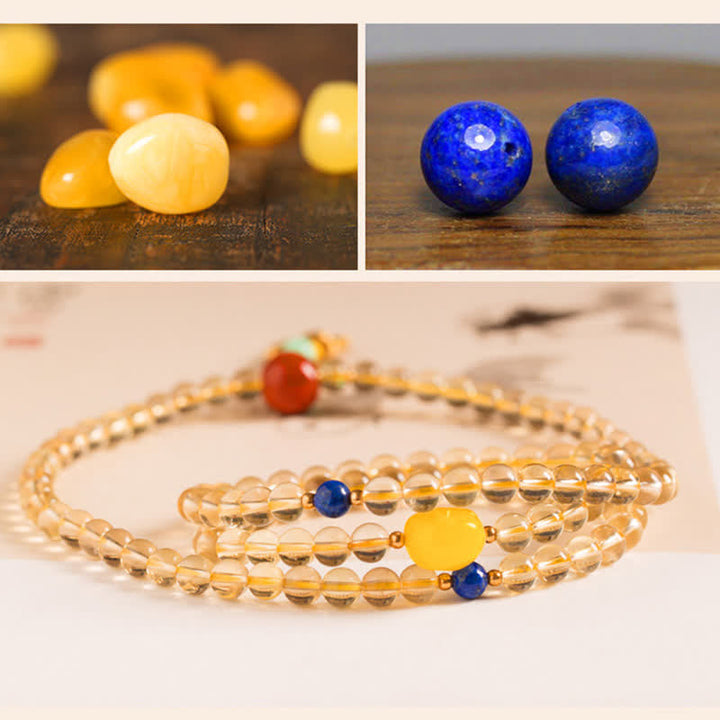 Mala 925 Silber mit Citrin, Lapis Lazuli und Bernstein Perlen.
