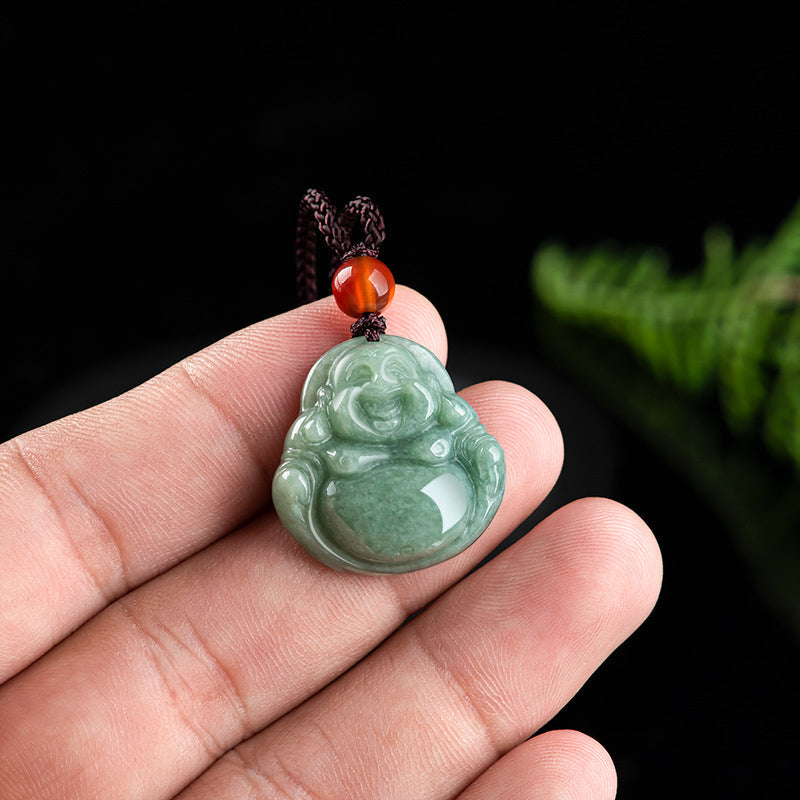 Kette Cyan Jade Lachender Buddha Wohlstand Anhänger
