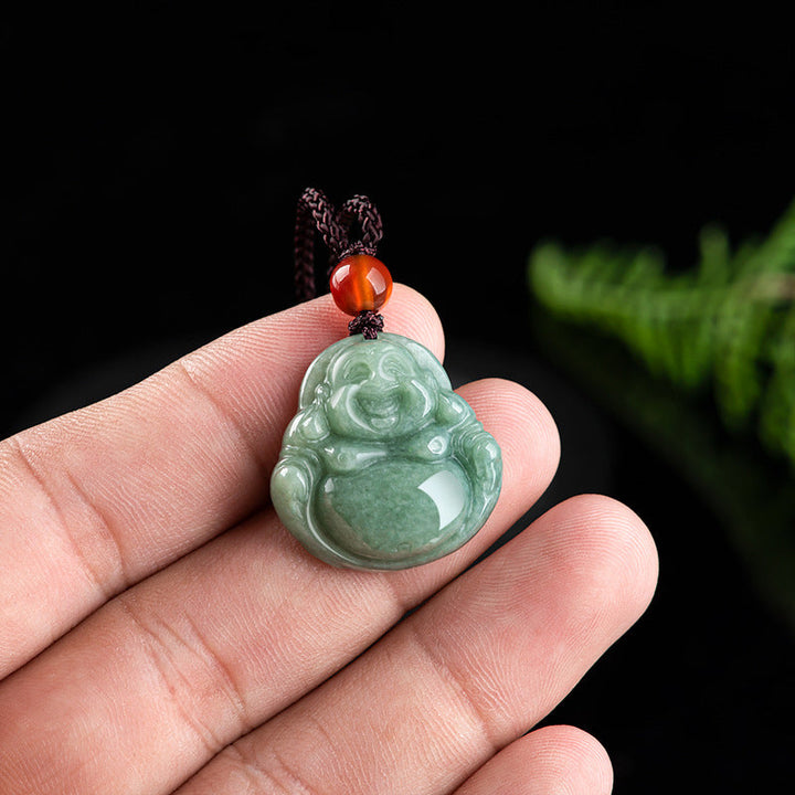 Kette Cyan Jade Lachender Buddha Wohlstand Anhänger
