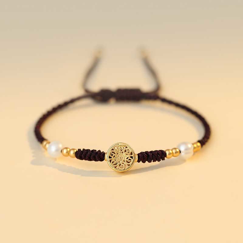 Armband Kupfer mit Perlen und goldenem Mondanhänger Glück Stärke