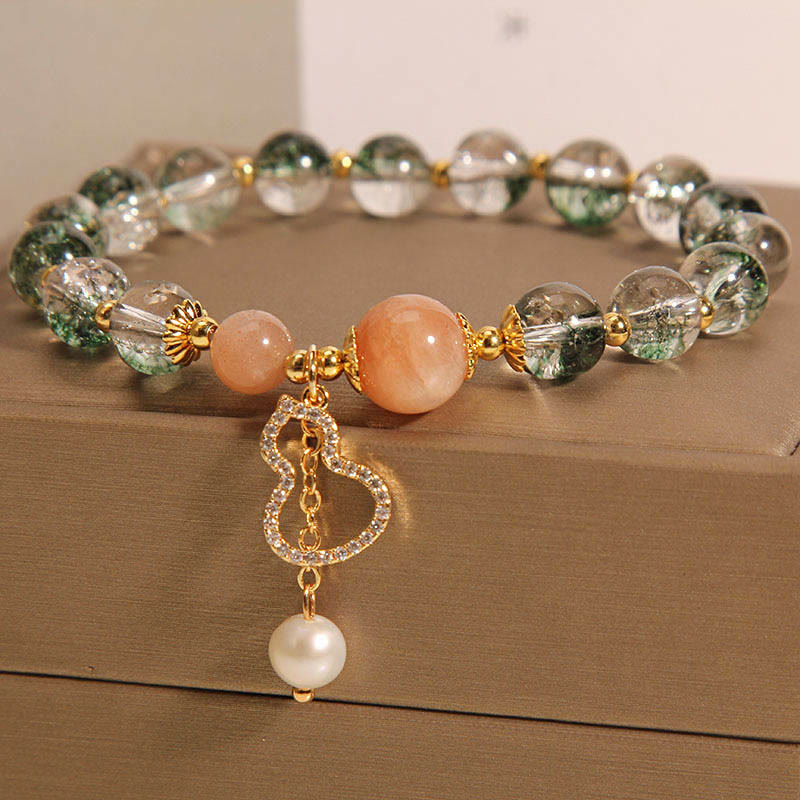 Armband Grün Phantom Gourd mit Pfirsich Stein und Perle elegant.