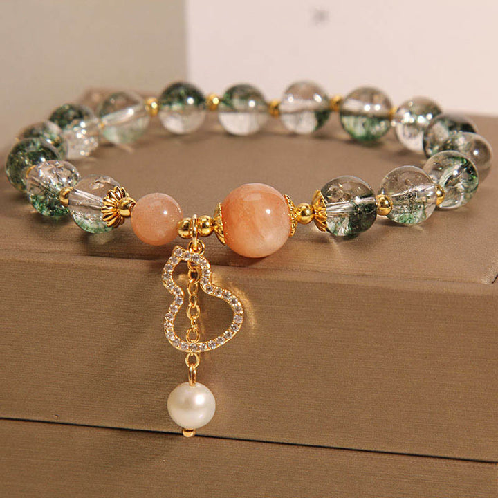 Armband Grün Phantom Gourd mit Pfirsich Stein und Perle elegant.