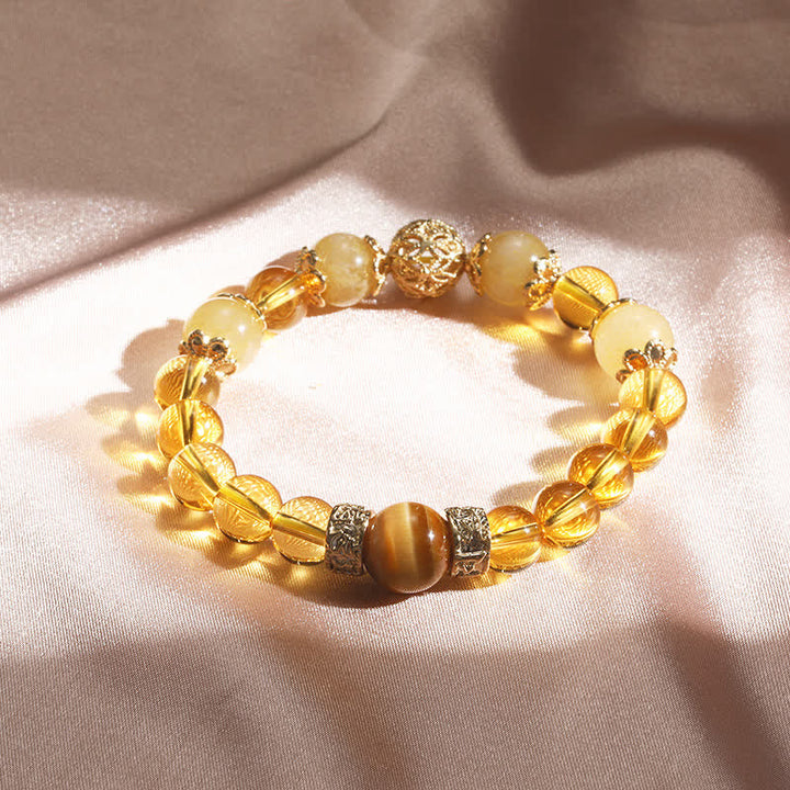 Armband Citrin – Wohlstand mit goldenen Perlen und Tigerauge Stein