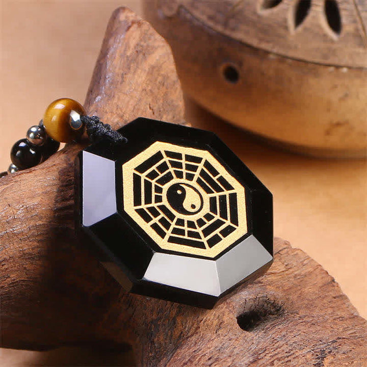 Obsidian Anhänger Bagua Kette Stein