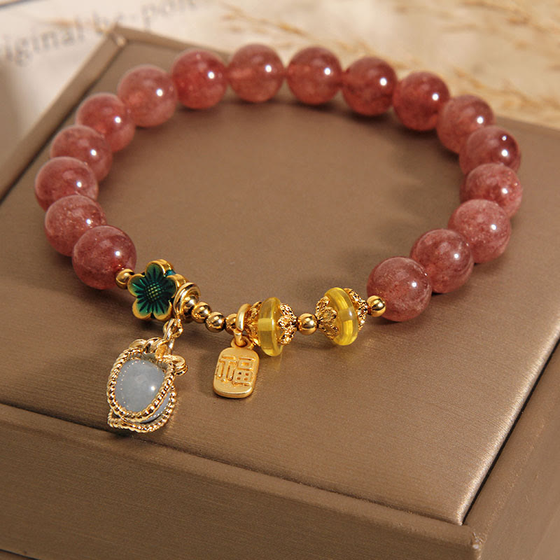Armband Erdbeerquarz Aquamarin – Liebe & Glück