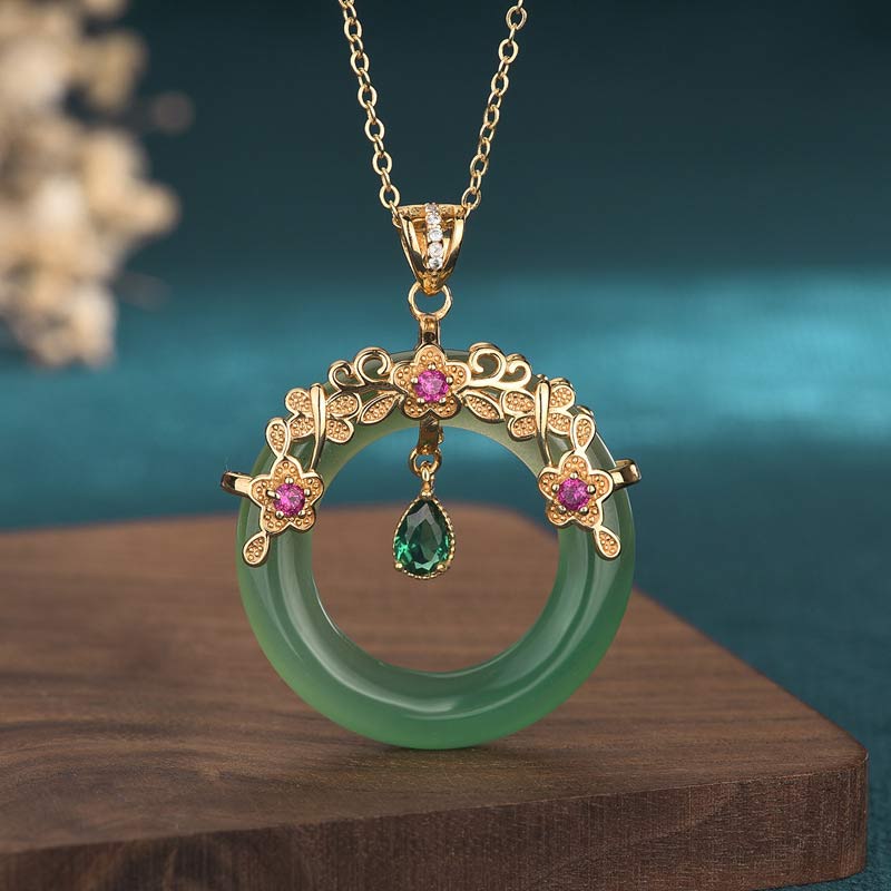 Kette Jade Lotus Blüte Anhänger grüner Naturstein Heilung Harmonie