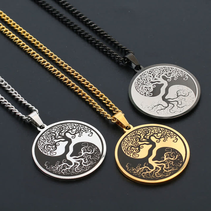 Titanstahl Lebensbaum – Bild 8 – Titanstahl Lebensbaum Anhänger Kette drei Farben Yin Yang Design